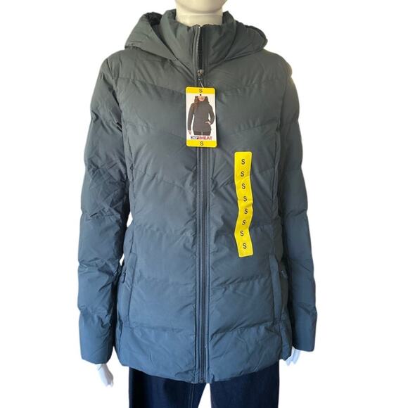 32 Degrees Heat Womens Blue Hooded 4-Way Stretch Puffer Winter Jacket Small - Picture 3 of 6